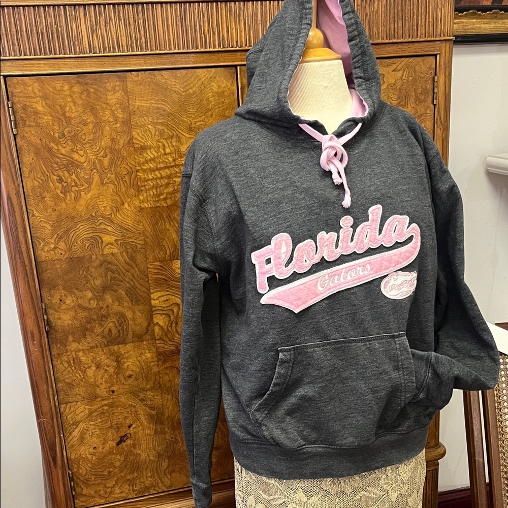 Three Square Charcoal Hoodie with Pink Florida Gators Logo Size L